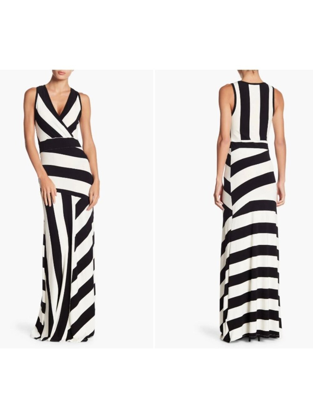 Black White Graphic Stripes Sleeveless Maxi Long Dress Size M Summer Soft Knit